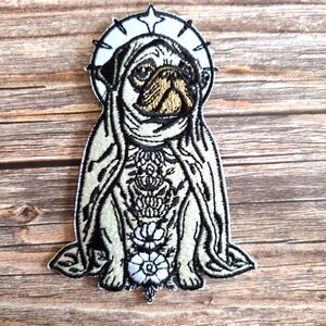 Mother Mary Pug Floral Tattoo Style Gothic Occult Catholic Dog Iron on Patch